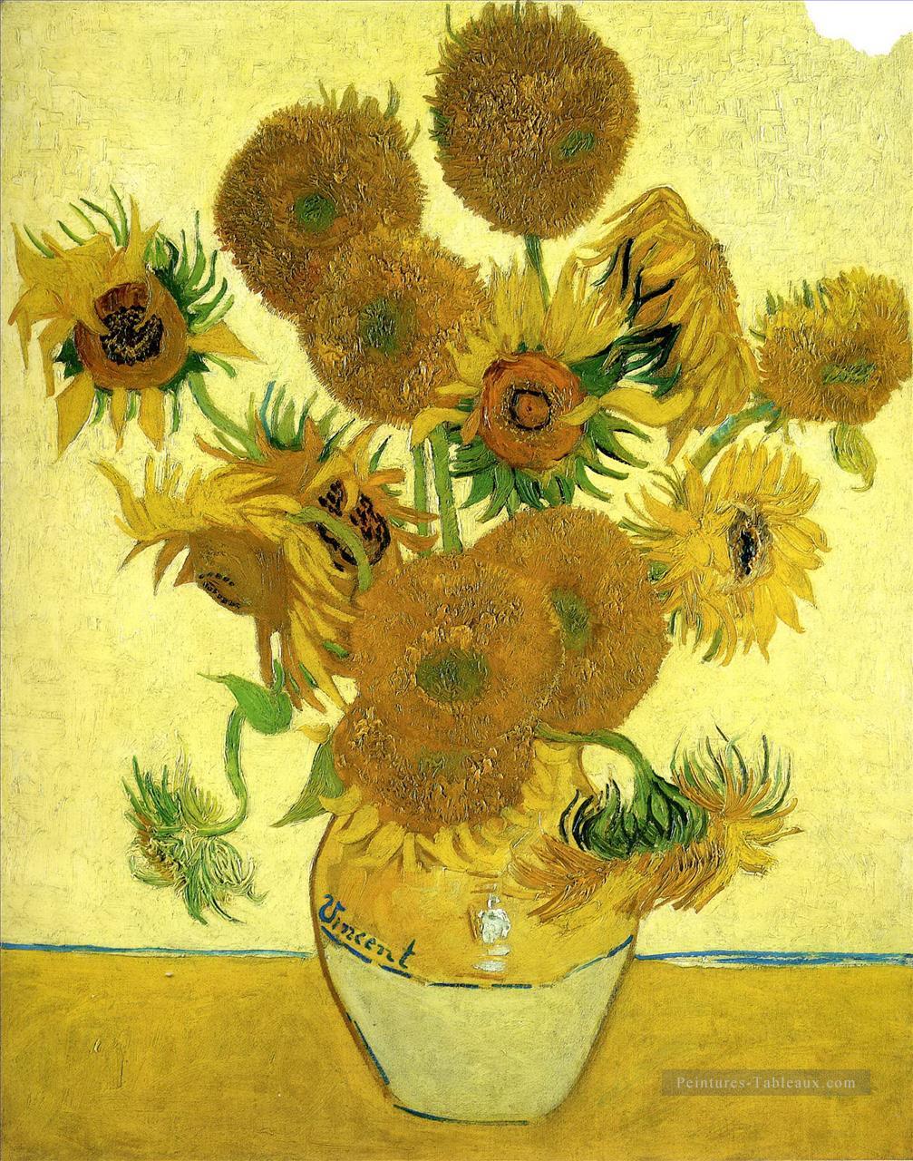 Vase nature morte avec quinze tournesols Vincent van Gogh Fleurs impressionnistes Peintures à l'huile